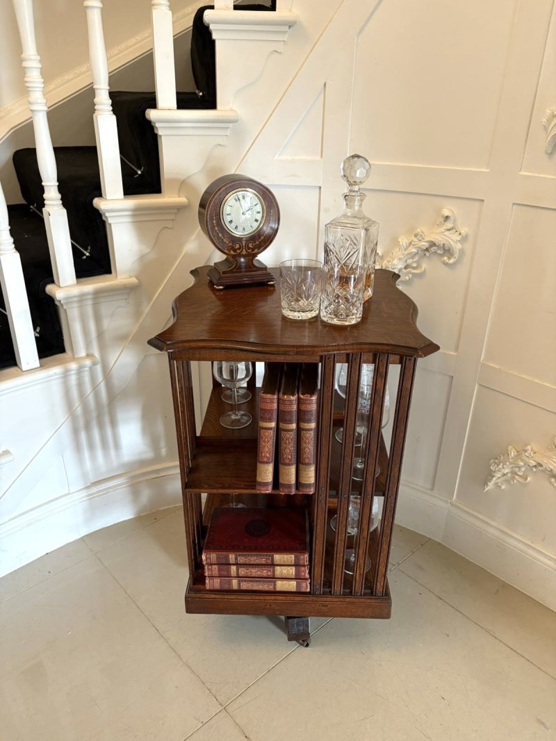 Antique Edwardian Oak Revolving Bookcase - Image 8